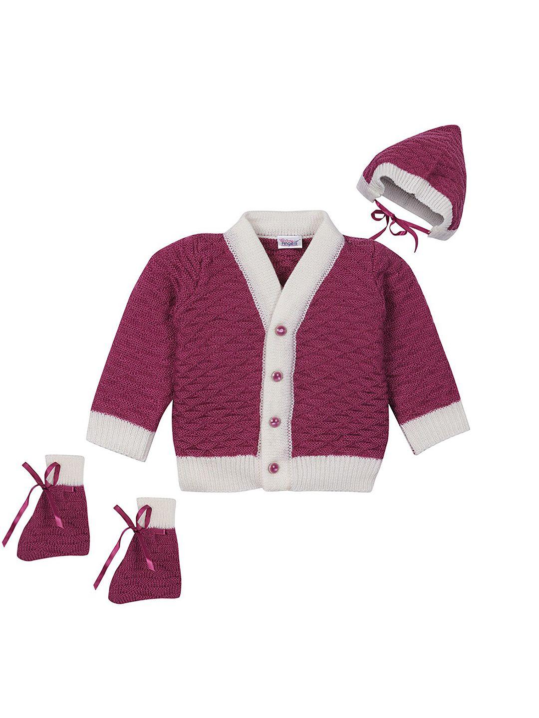 little angels unisex kids magenta & white cardigan set