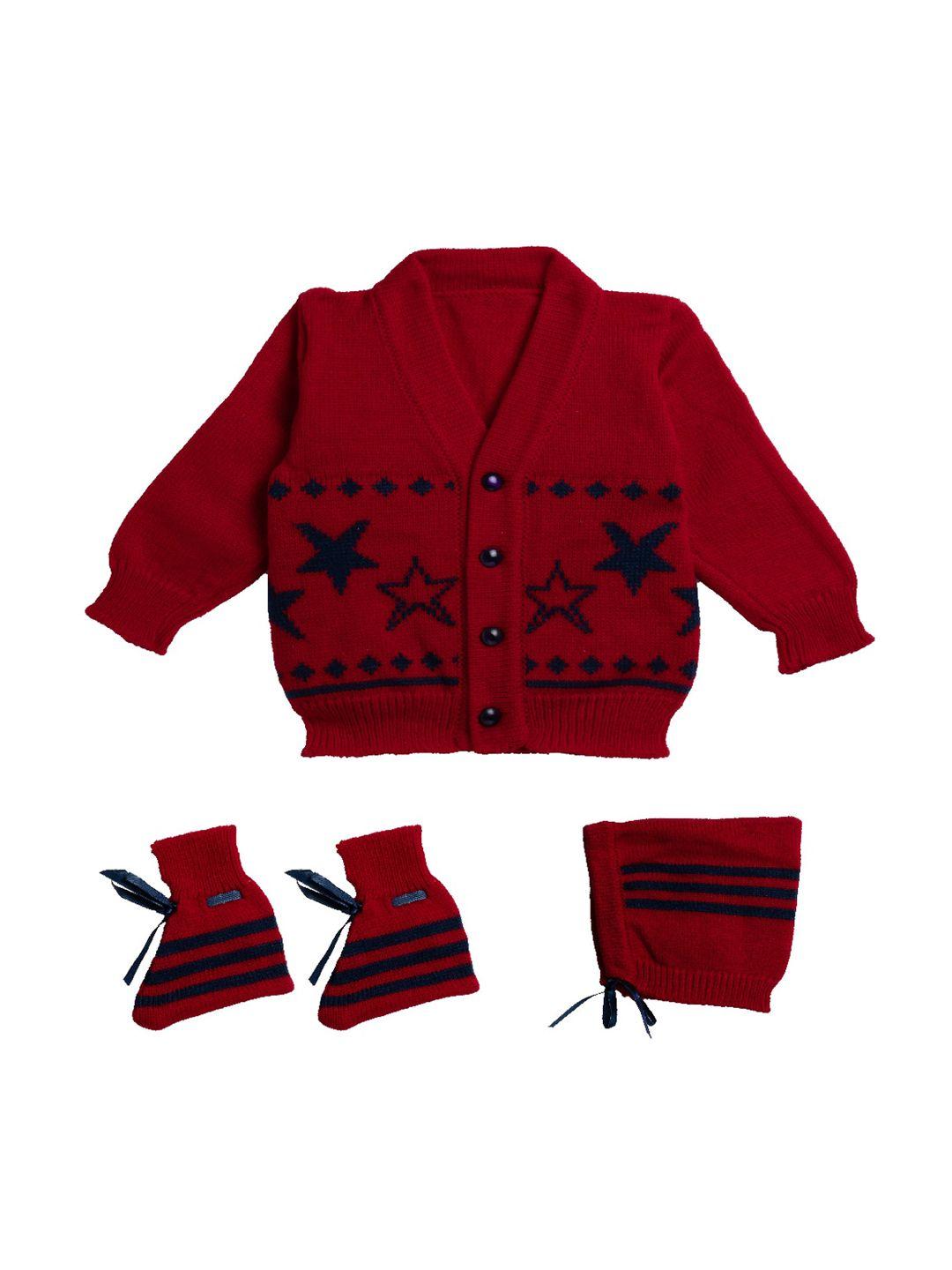 little angels unisex kids red printed cardigan sweater