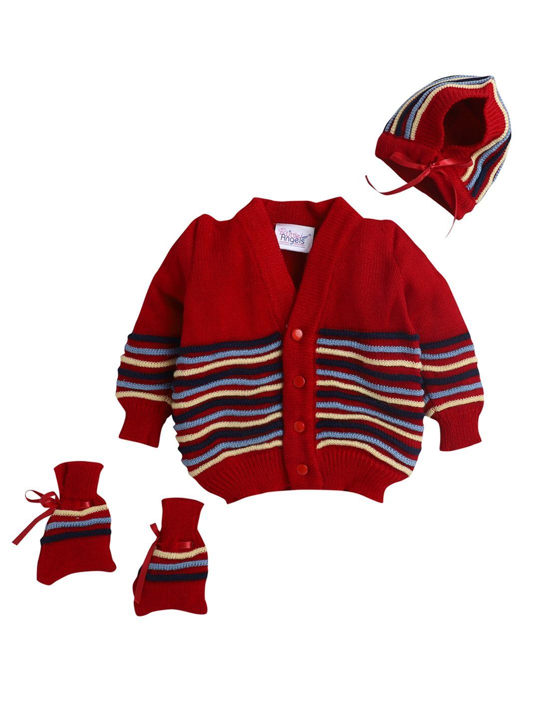 little angels unisex kids red self design sweater with socks