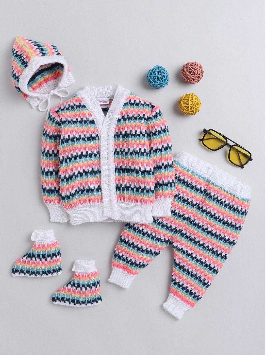 little angels unisex kids white & pink chevron striped cardigan set