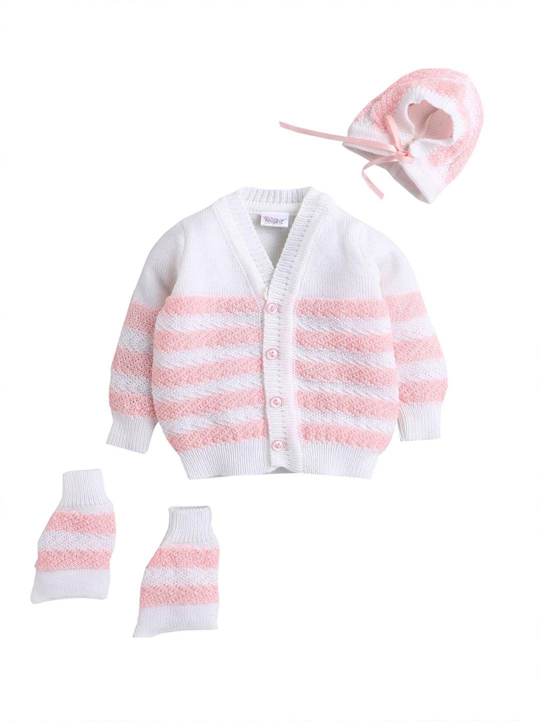 little angels unisex kids white & pink striped cardigan