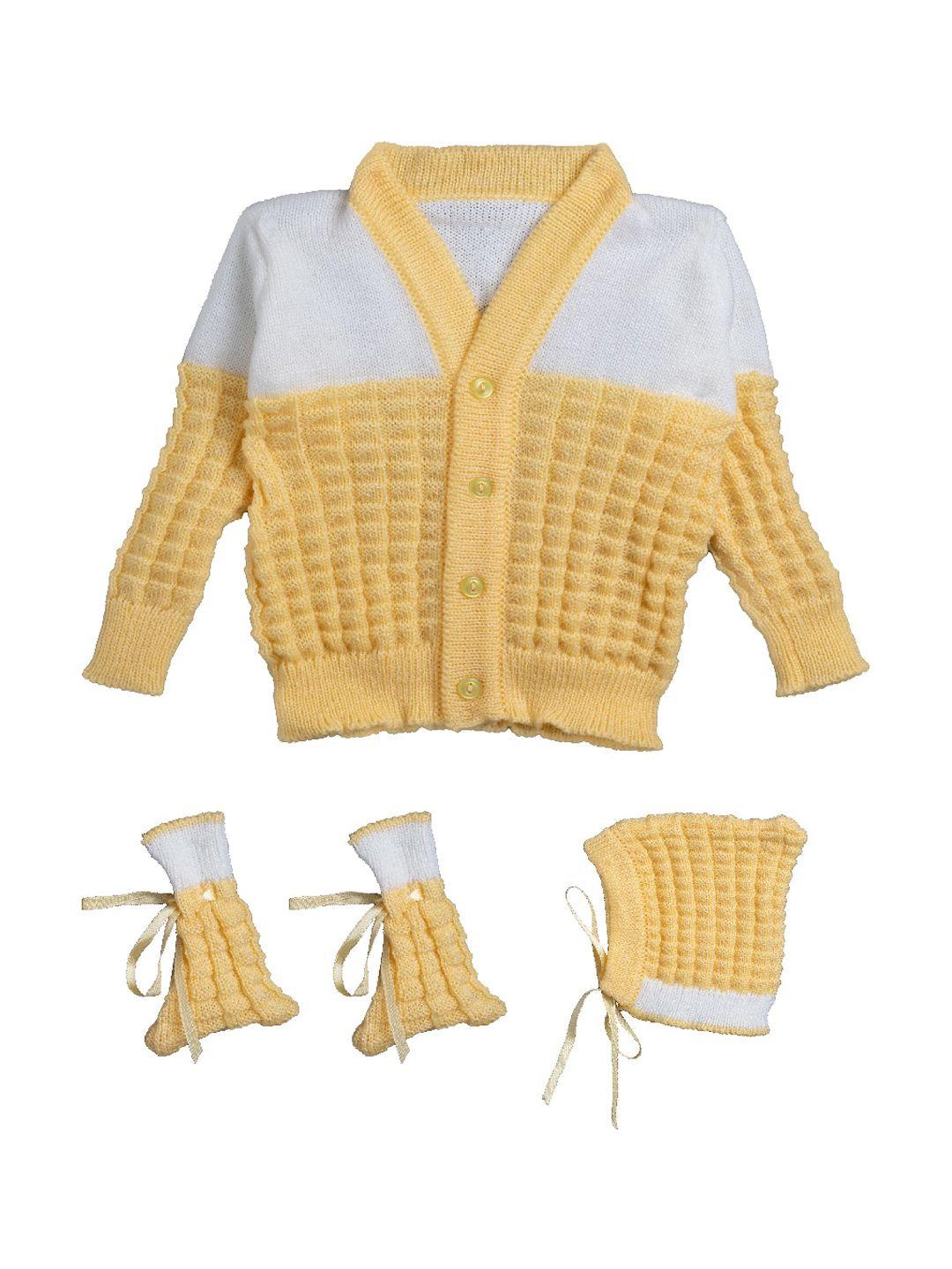 little angels unisex kids yellow self design cardigan sweater