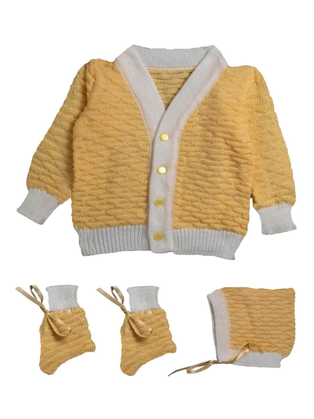 little angels unisex kids yellow self design sweater with socks