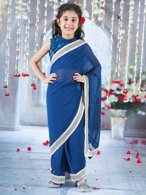 little bansi blue embroidered saree with blouse