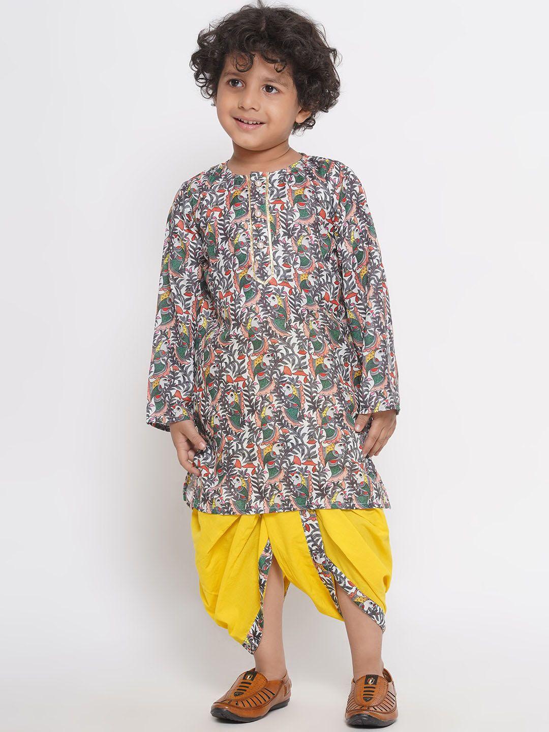 little bansi boys ethnic motifs printed pure cotton gotta patti kurta with dhoti pants