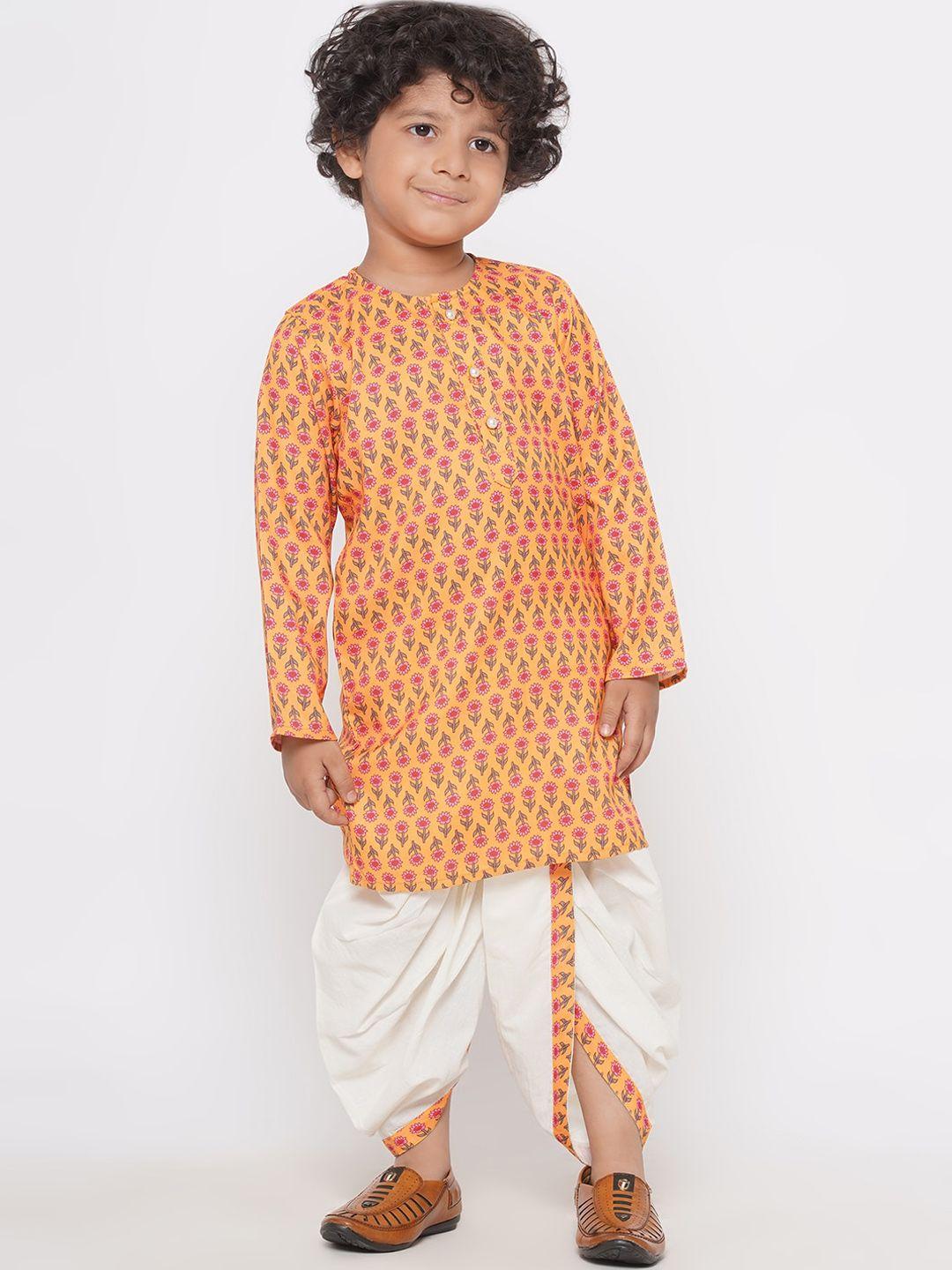 little bansi boys ethnic motifs printed pure cotton kurta with dhoti pants