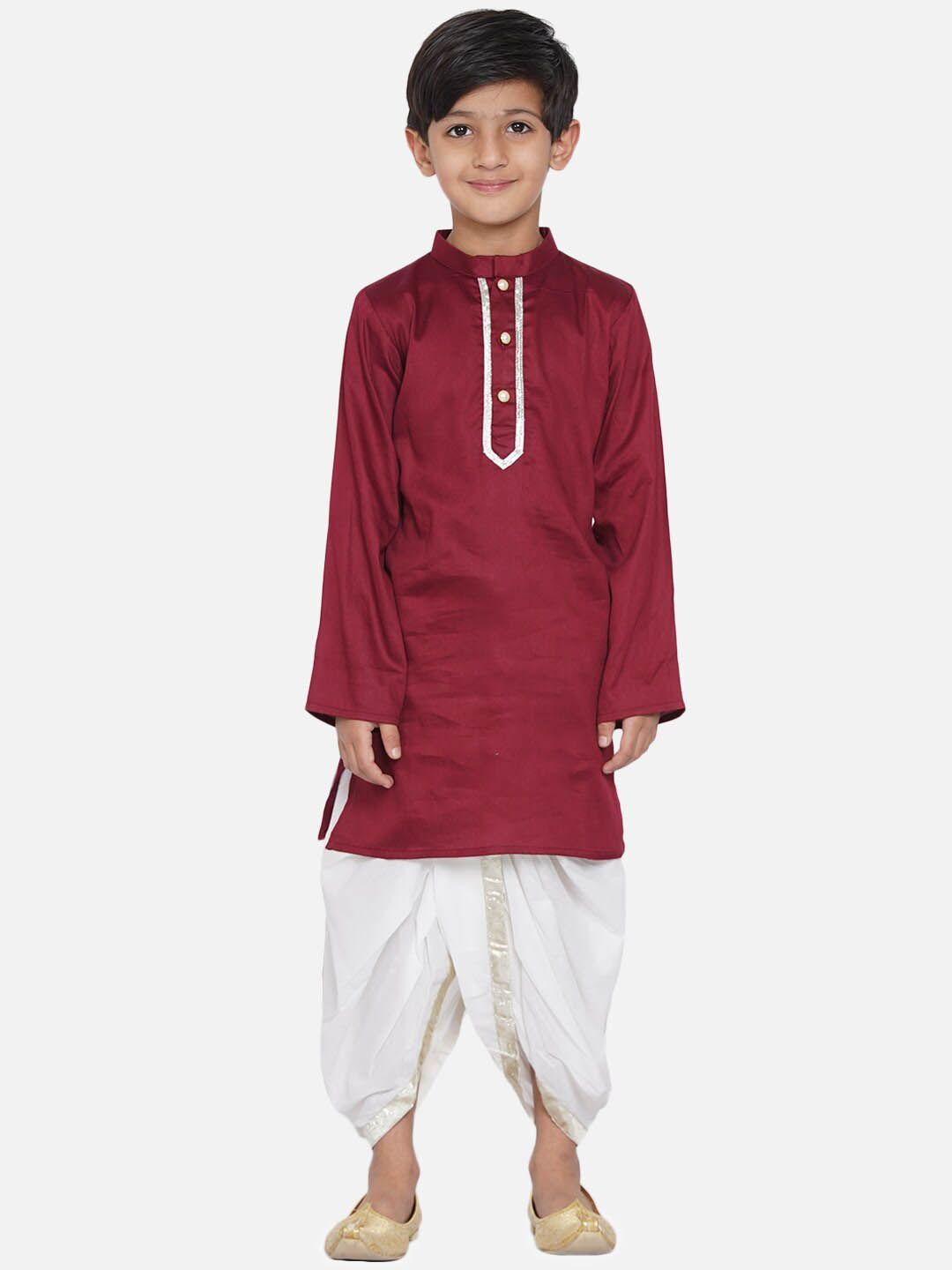 little bansi boys maroon ethnic motifs printed kurta with dhoti pants