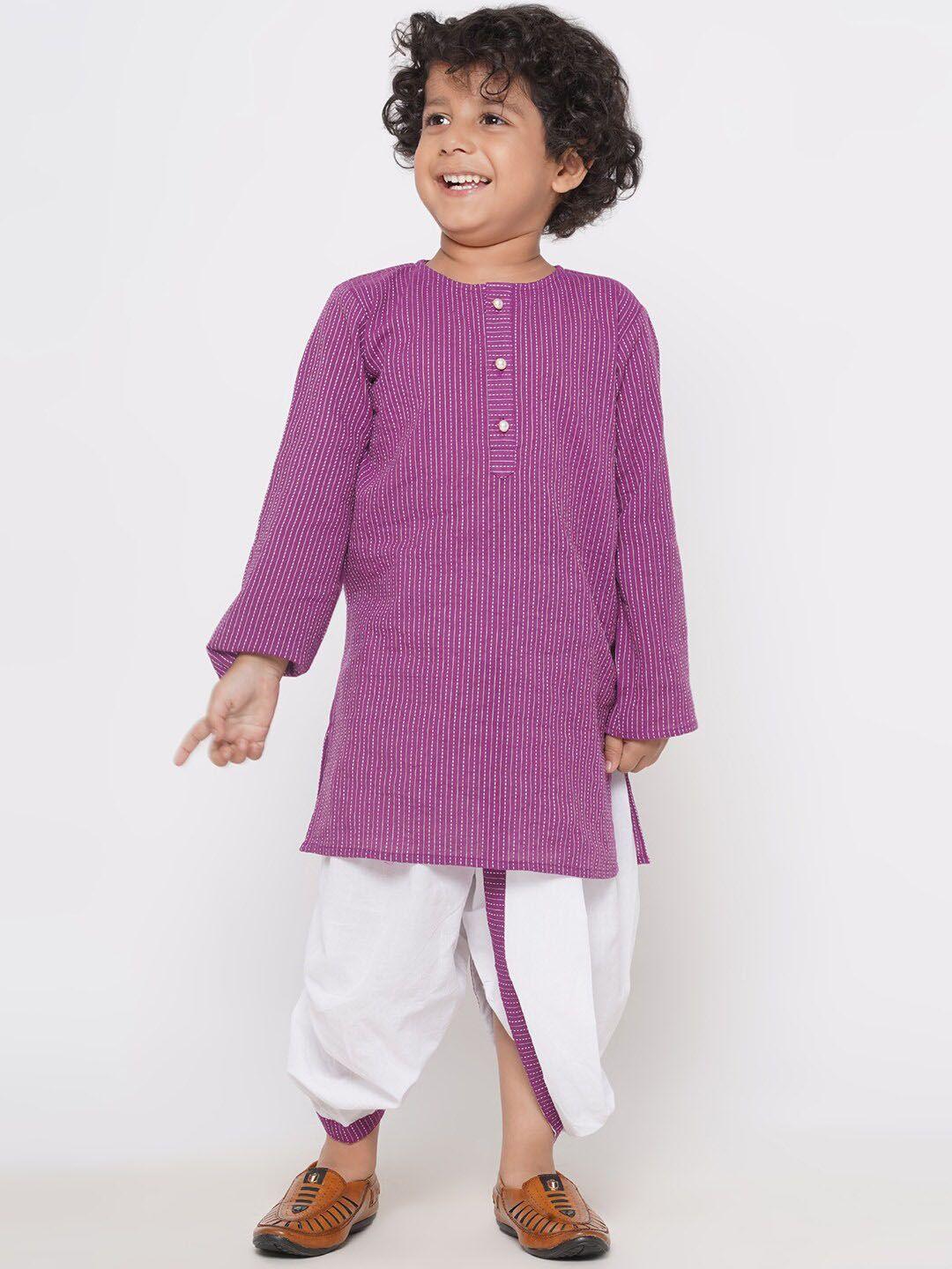 little bansi boys striped pure cotton kurta with dhoti pants