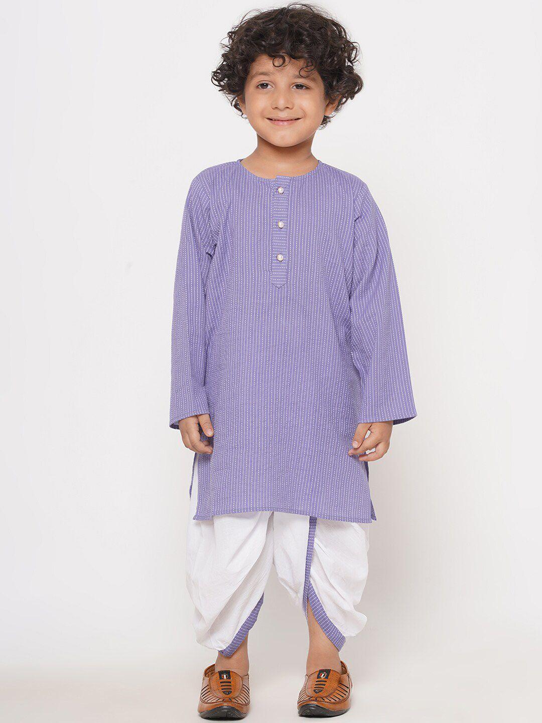 little bansi boys striped thread work pure cotton kurta with dhoti pants
