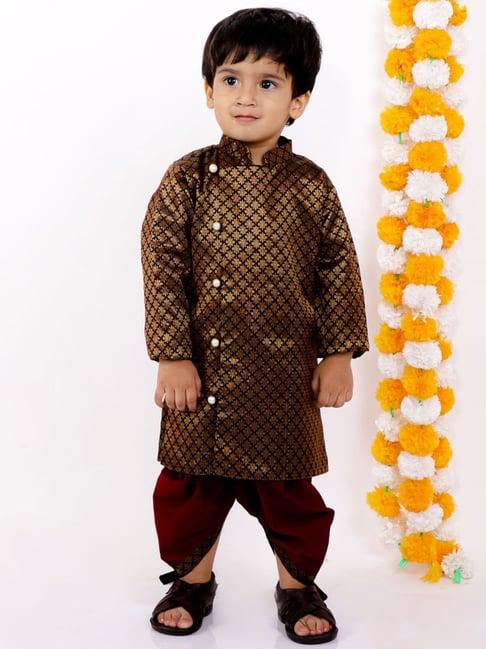 little bansi kids black & maroon embellished kurta set