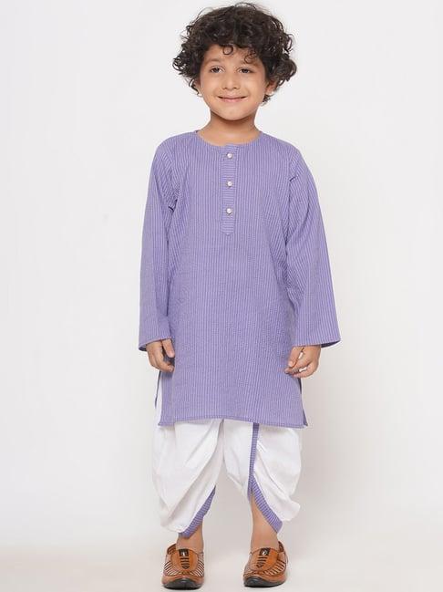 little bansi kids light purple & white striped full sleeves kurta with dhoti