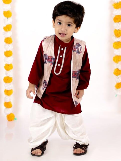 little bansi kids maroon printed kurta set