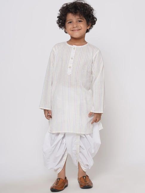 little bansi kids white striped full sleeves kurta with dhoti