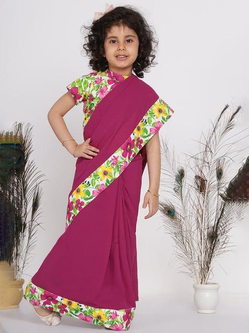 little bansi magenta & white floral 1 saree + 1 blouse