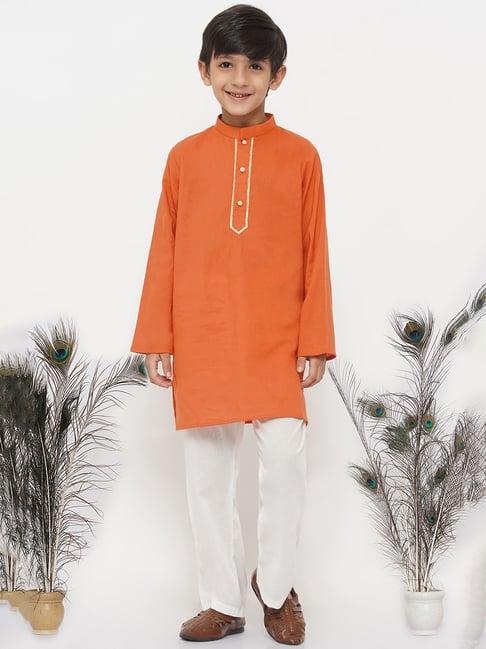 little bansi orange & white solid 1 kurta + 1 pyjamas