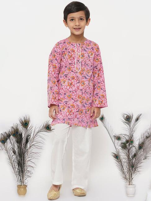 little bansi pink & white floral 1 kurta + 1 pyjamas