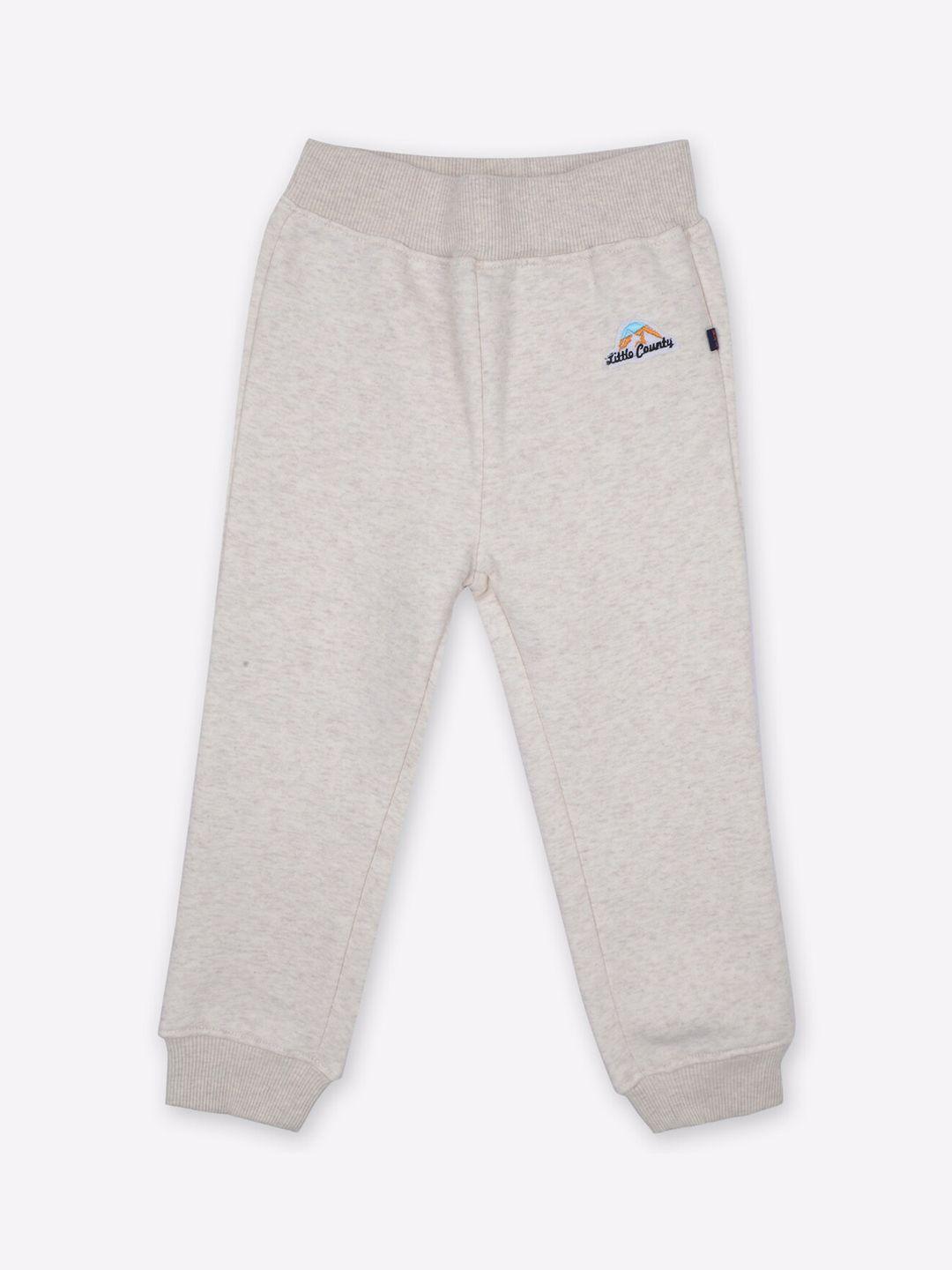 little country boys beige solid pure cotton track pant