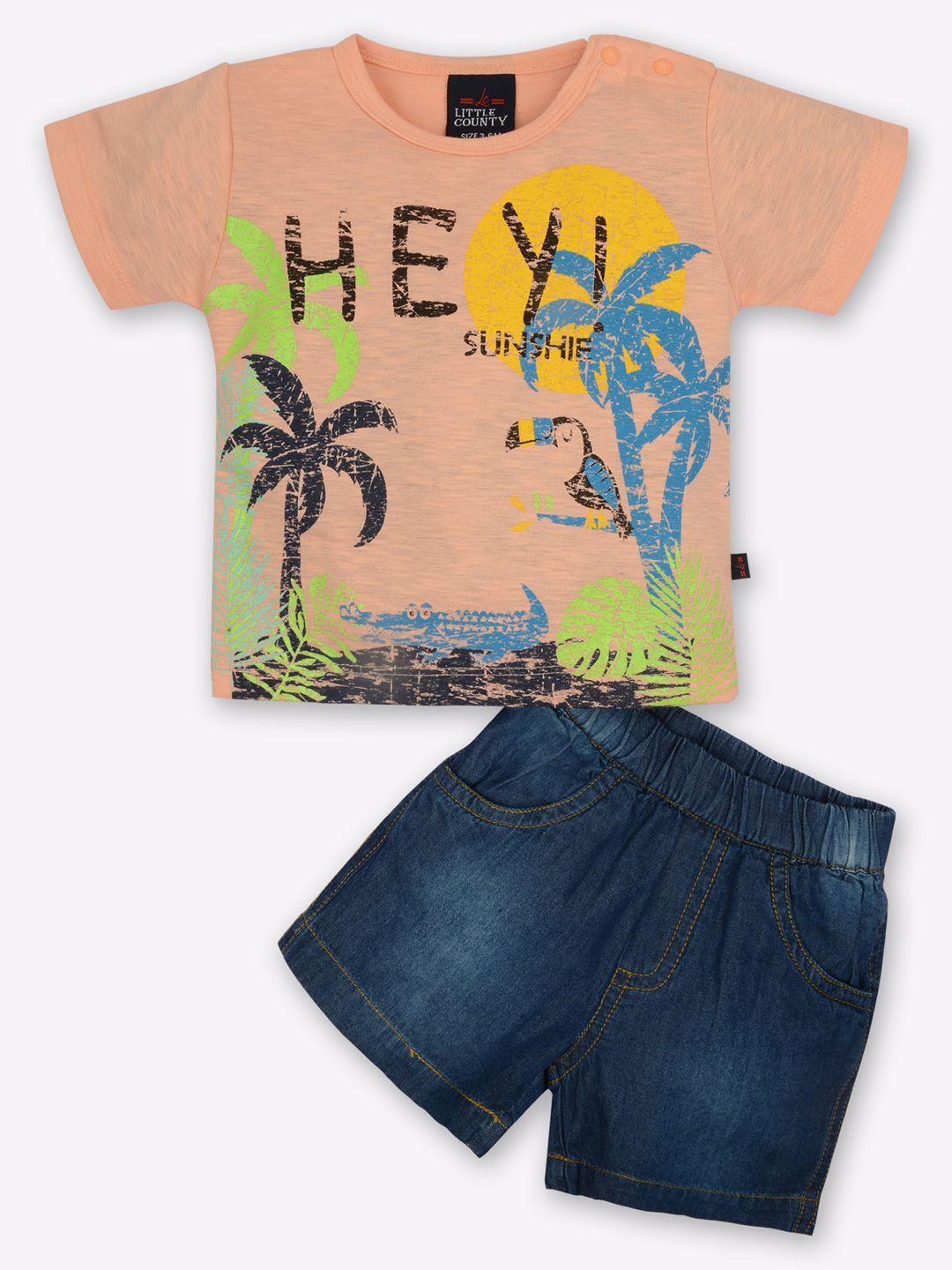 little county boys coral & blue printed t-shirt with shorts