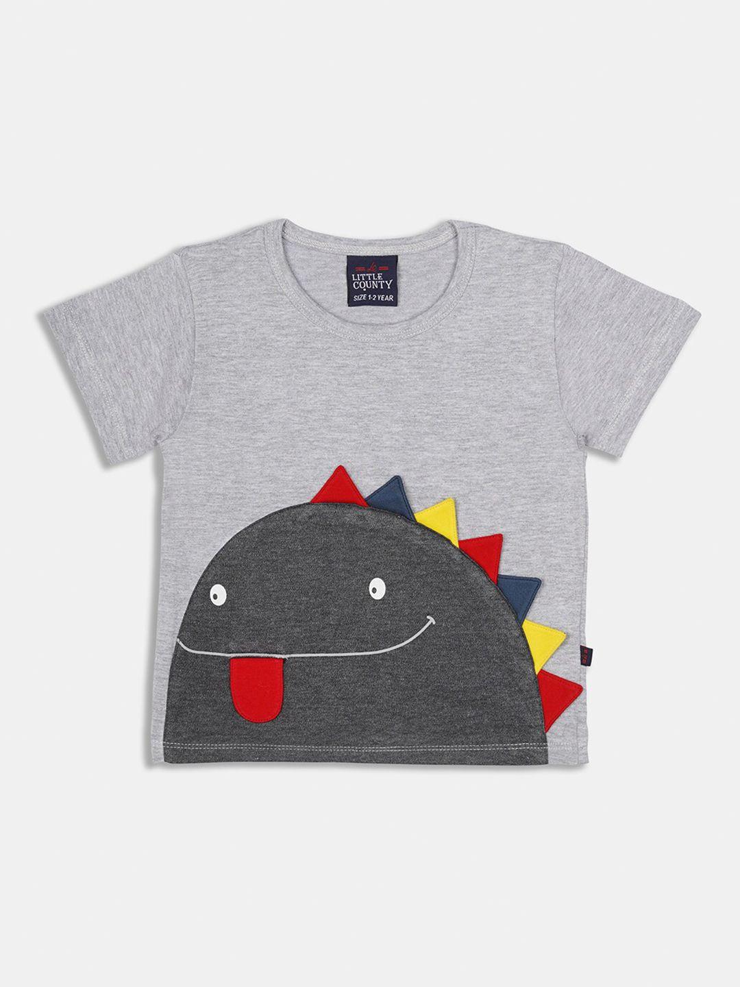 little county boys grey melange printed applique t-shirt