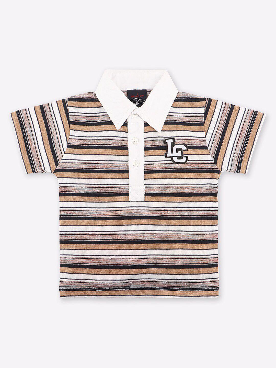 little county boys khaki striped polo collar t-shirt