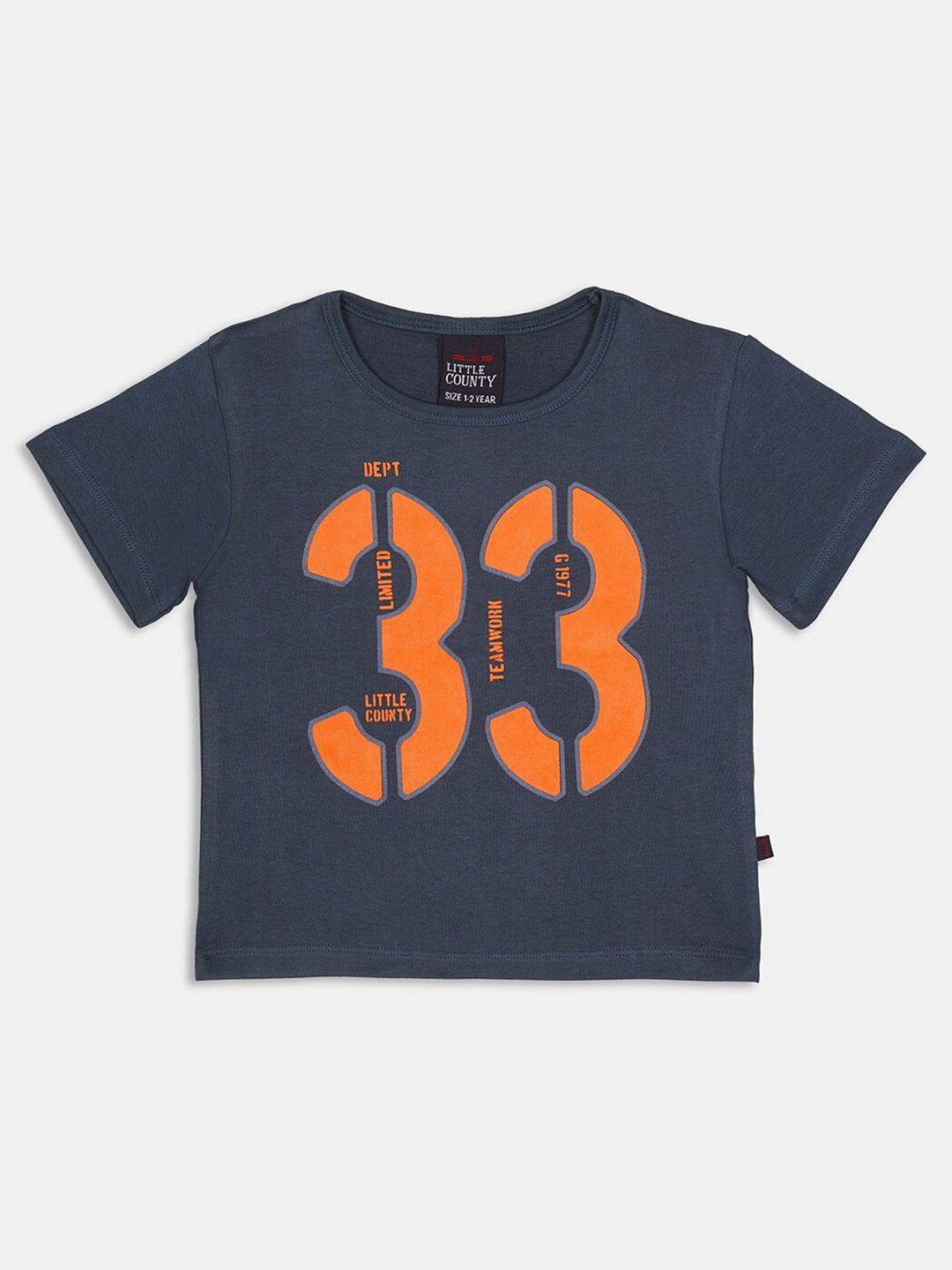 little county boys navy blue typography printed applique t-shirt