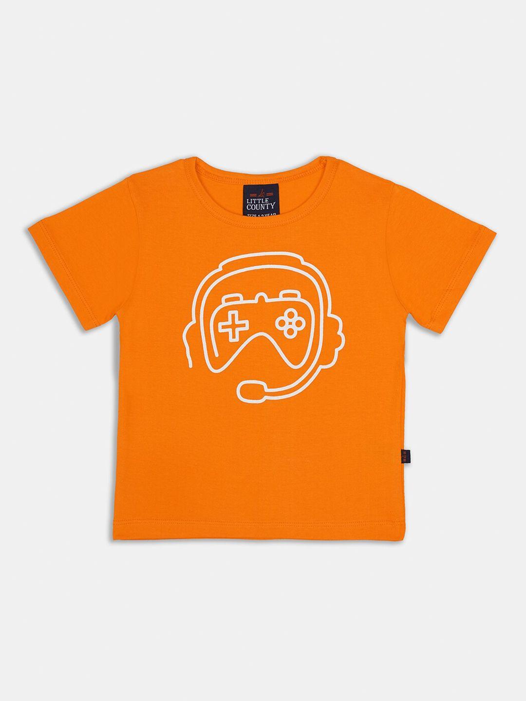 little county boys orange typography printed applique t-shirt