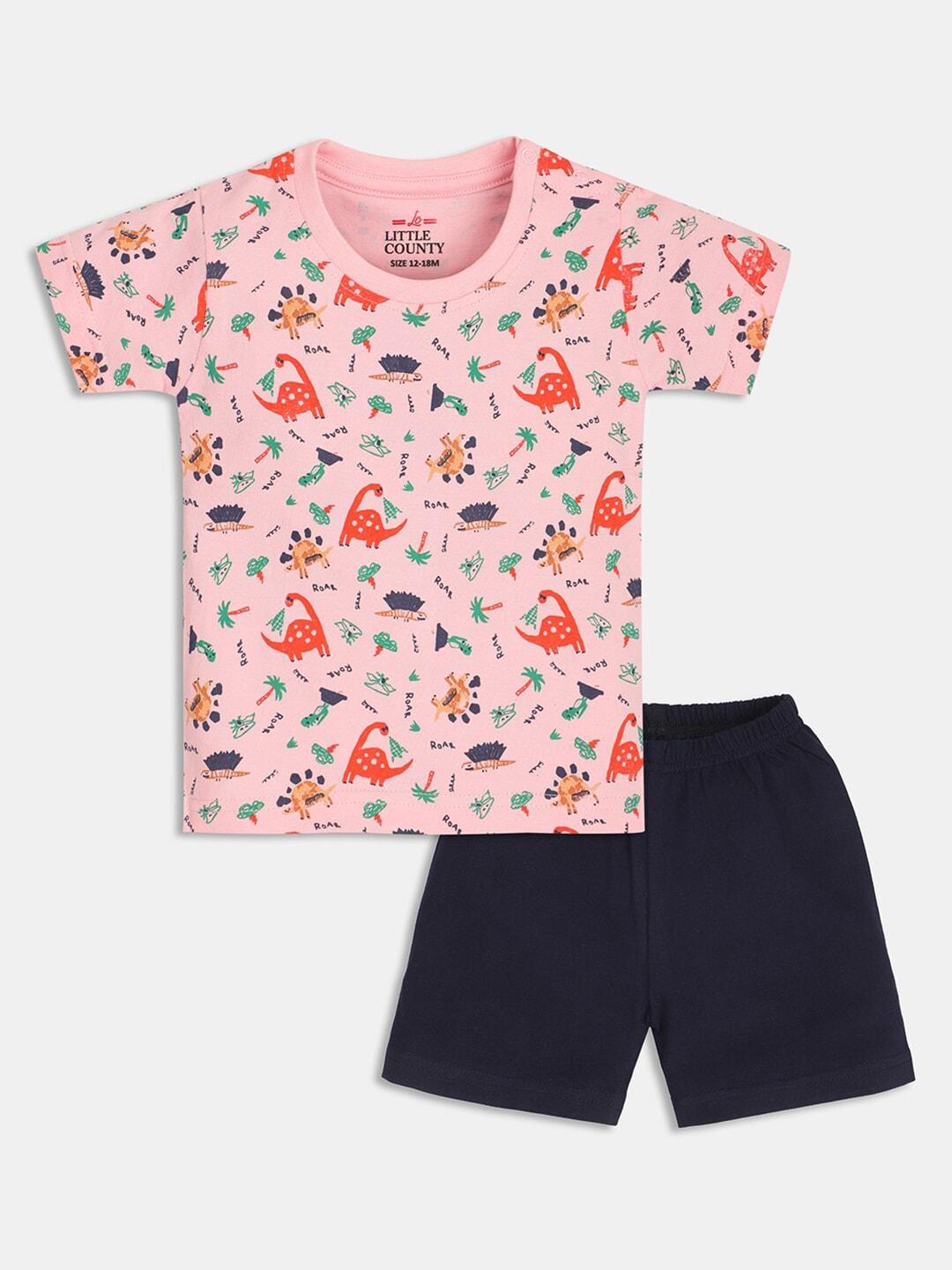 little county boys printed pure cotton t-shirt with shorts
