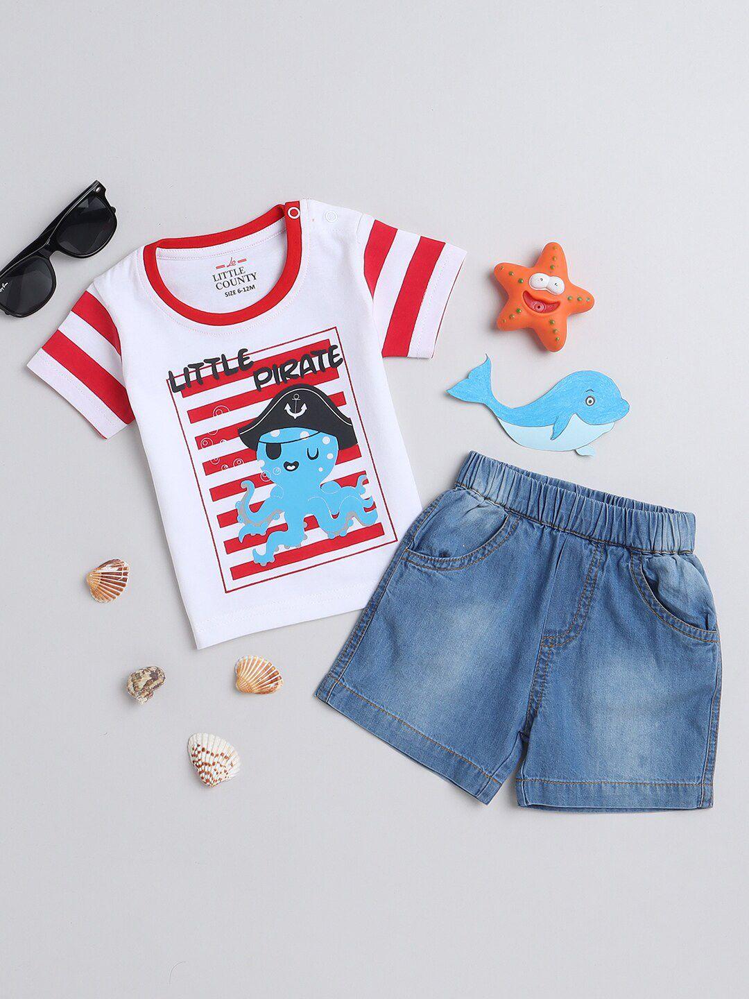 little county boys printed pure cotton t-shirt with shorts