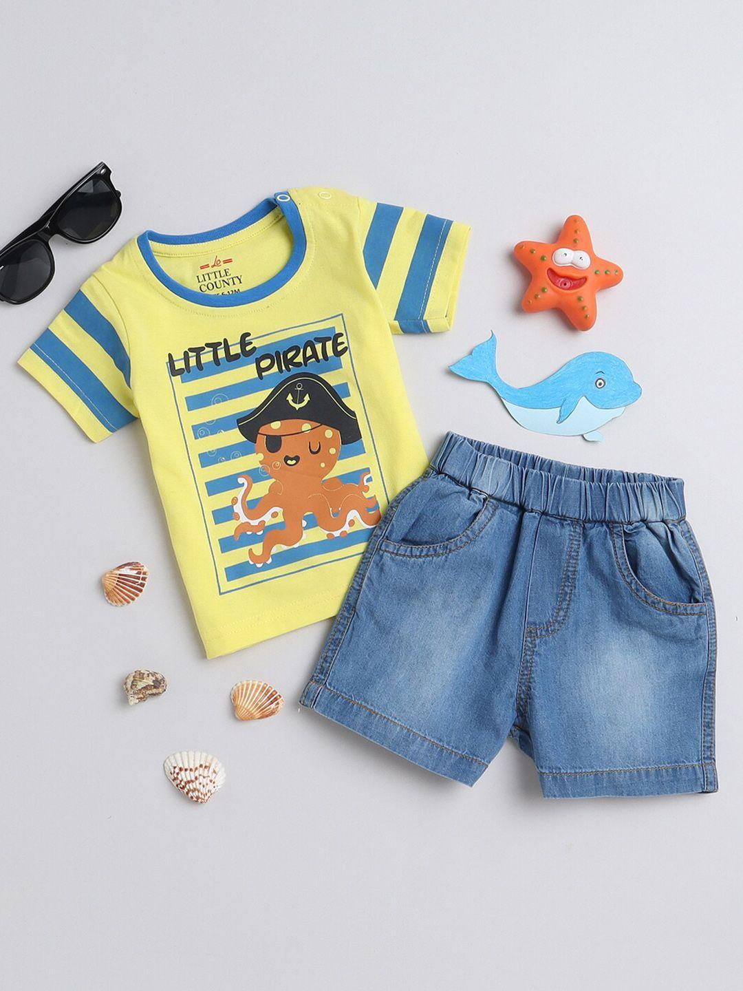little county boys printed pure cotton t-shirt with shorts