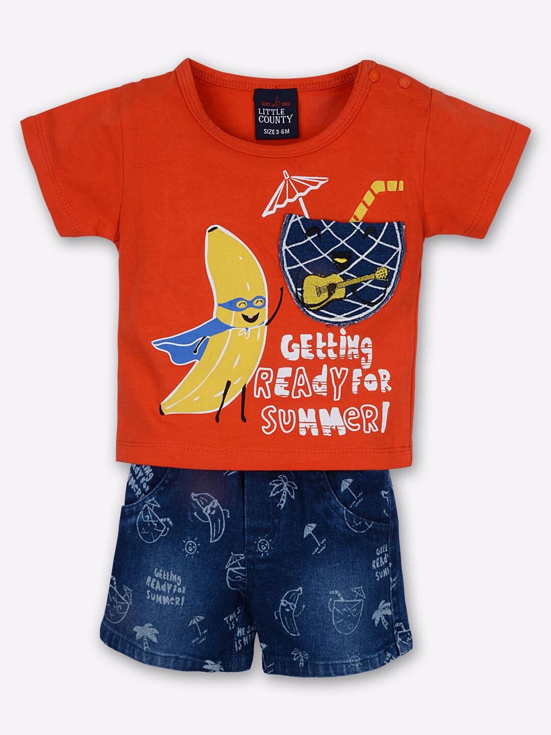 little county boys red & blue printed t-shirt with shorts