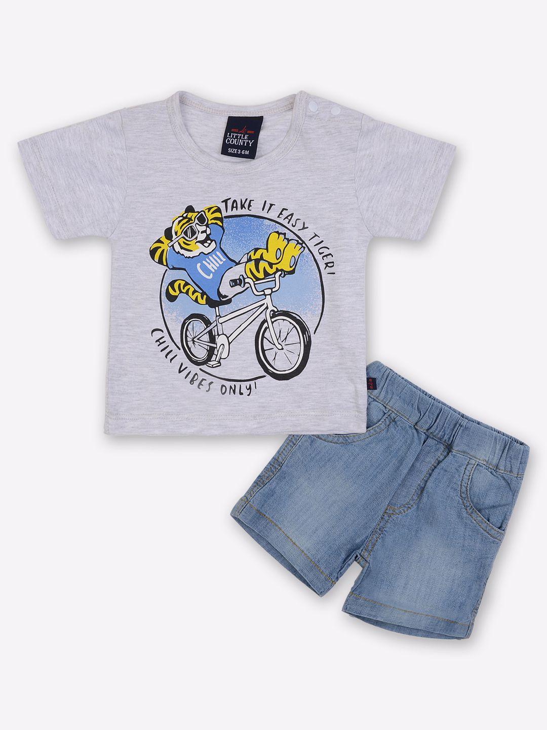 little county boys white & blue printed t-shirt with shorts