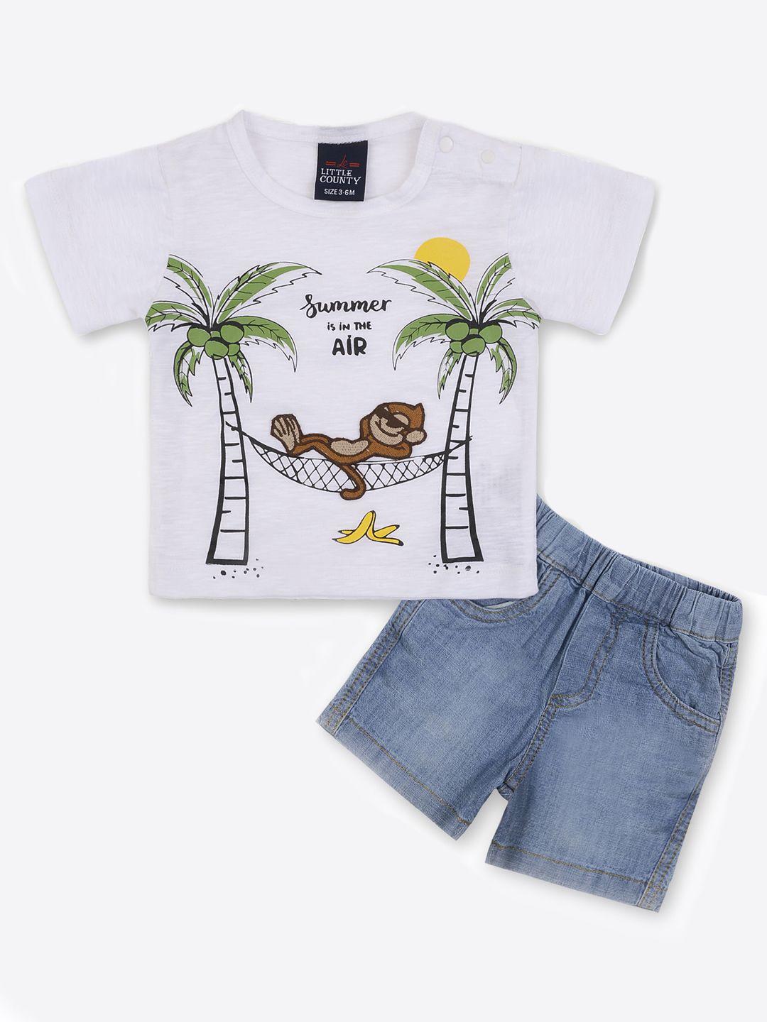 little county boys white & blue printed t-shirt with shorts
