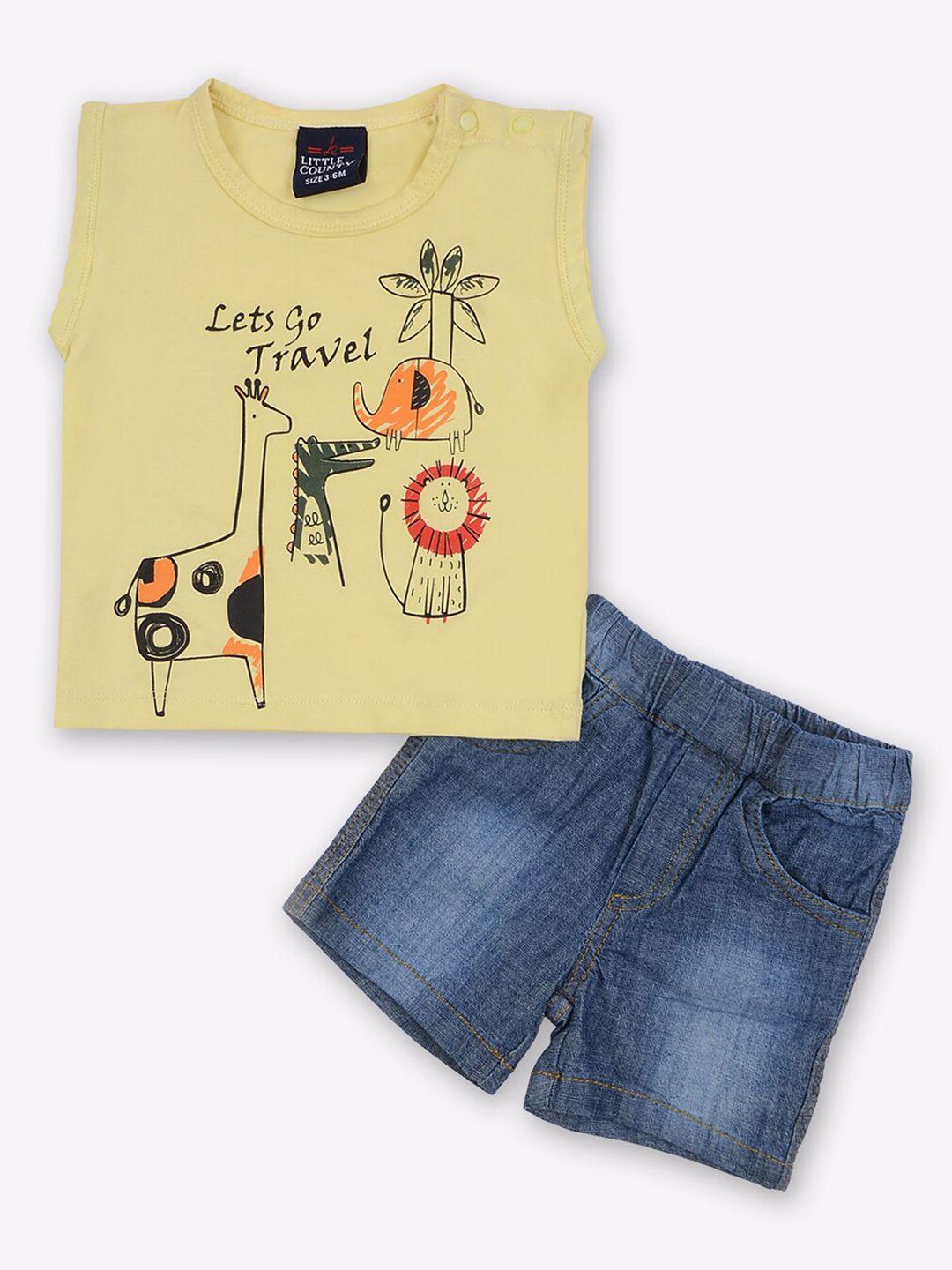 little county boys yellow printed t-shirt with shorts