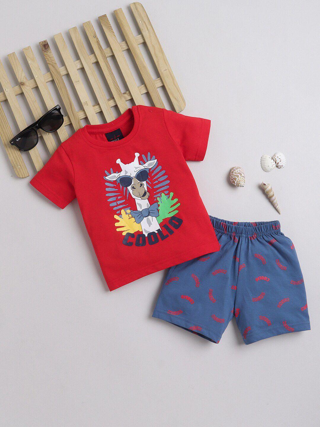 little county infants boys printed pure cotton t-shirt with shorts