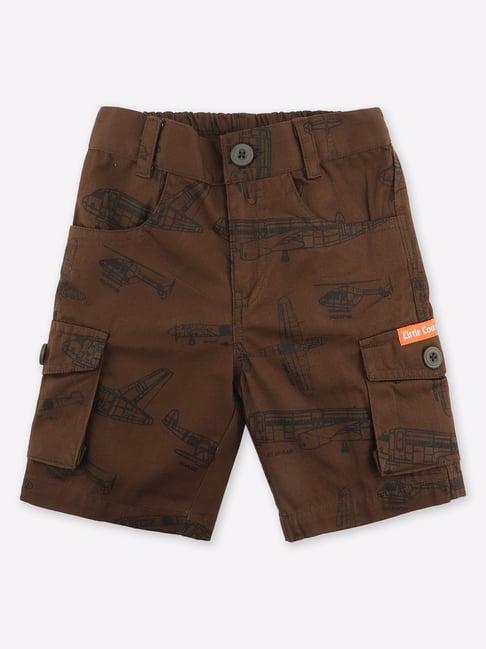 little county kids brown cotton printed shorts