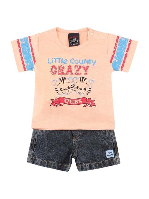 little county kids peach & navy cotton clothing sets