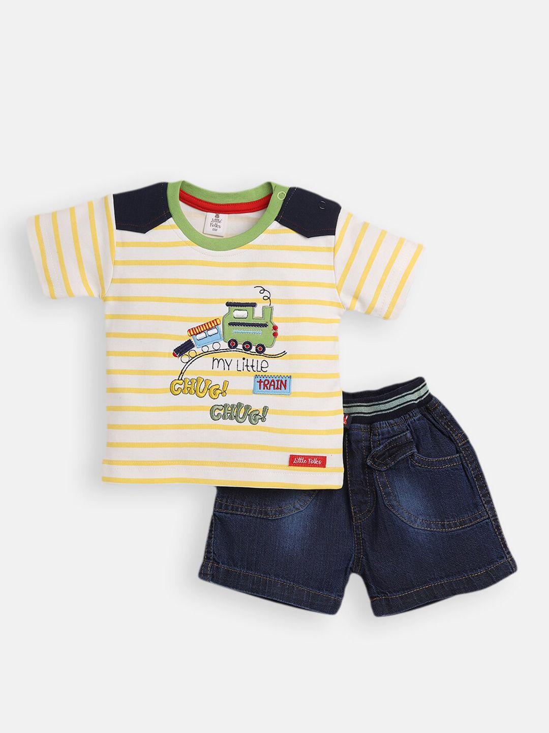 little folks boys yellow printed t-shirt & shorts set