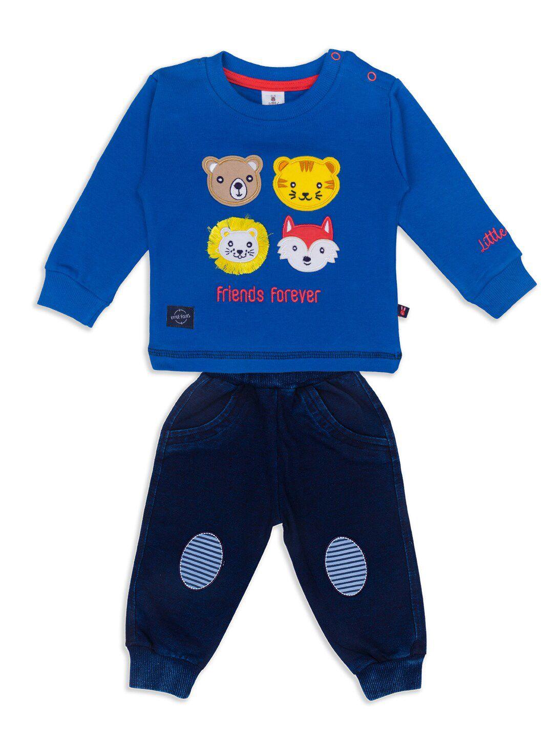 little folks kids blue & yellow printed t-shirt with trousers