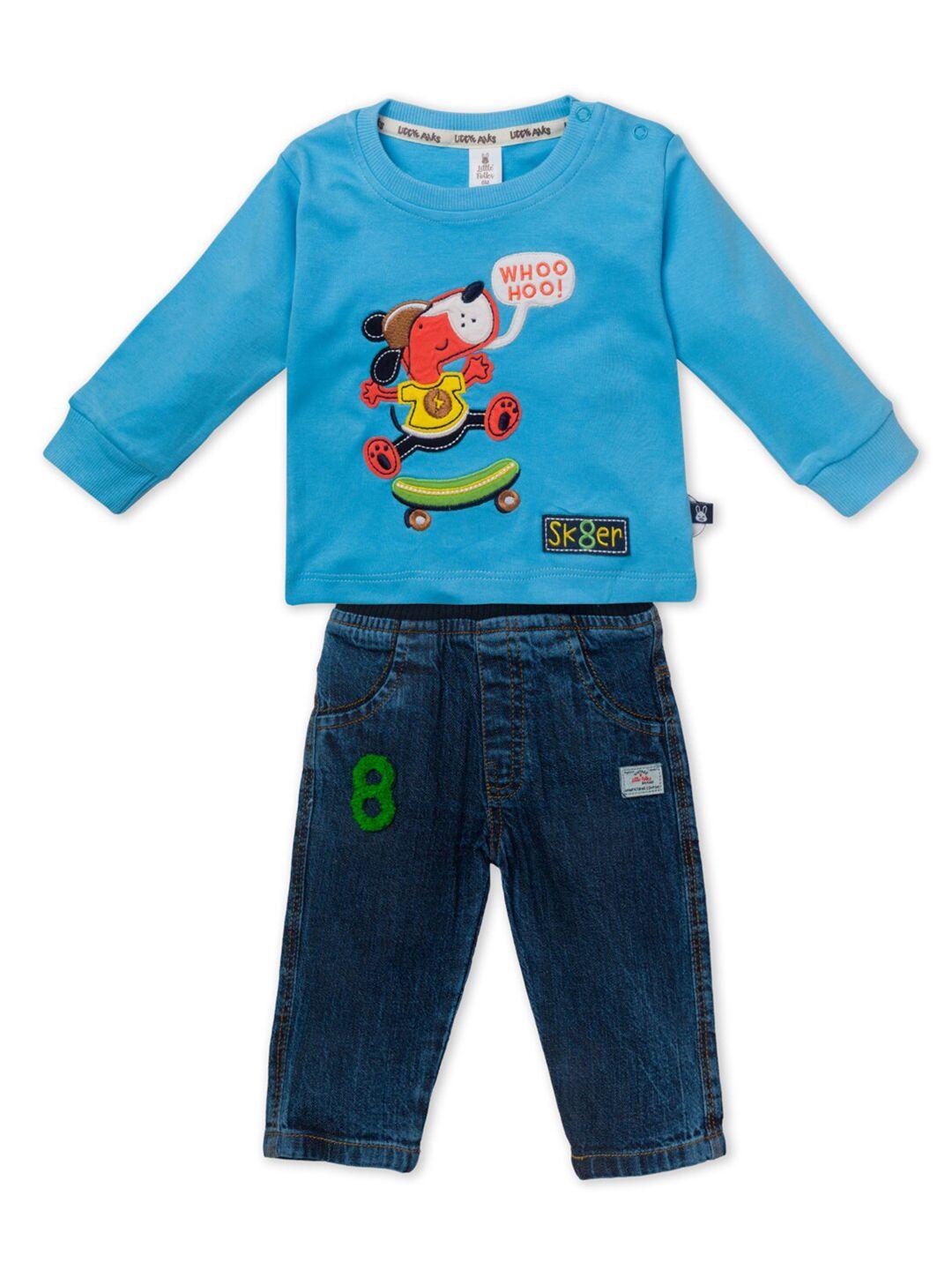 little folks kids blue printed top with trousers