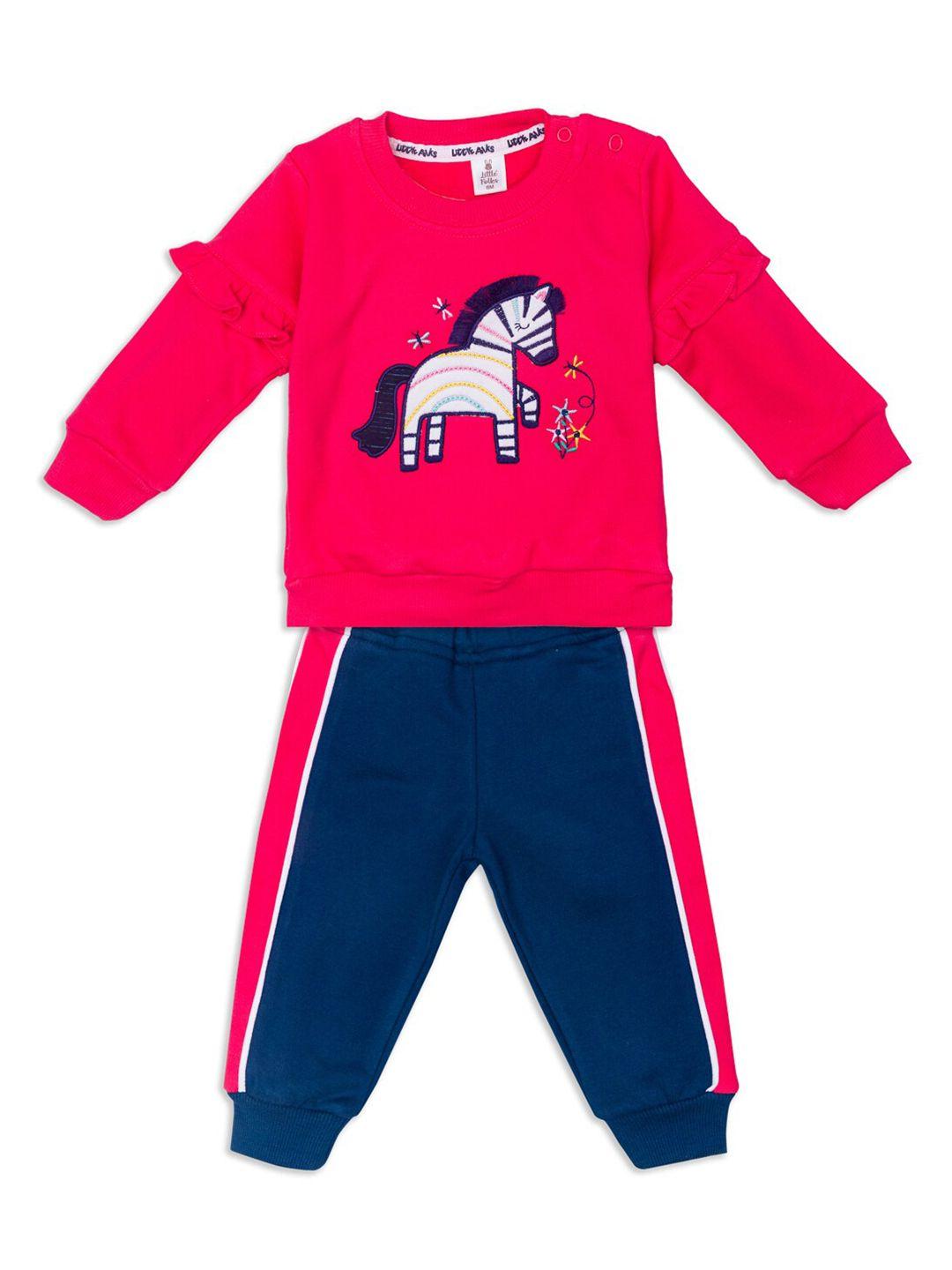 little folks kids red & blue printed t-shirt with trousers