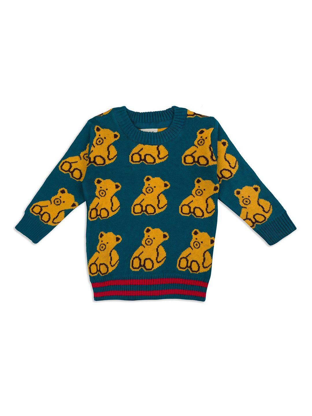 little folks unisex kids blue & yellow printed pullover