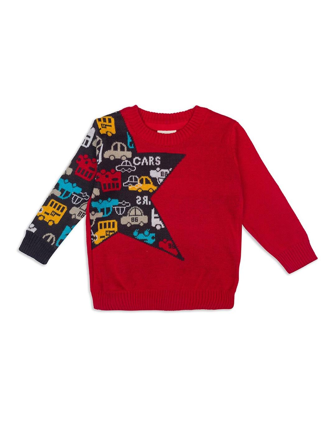 little folks unisex kids red & black typography printed pullover