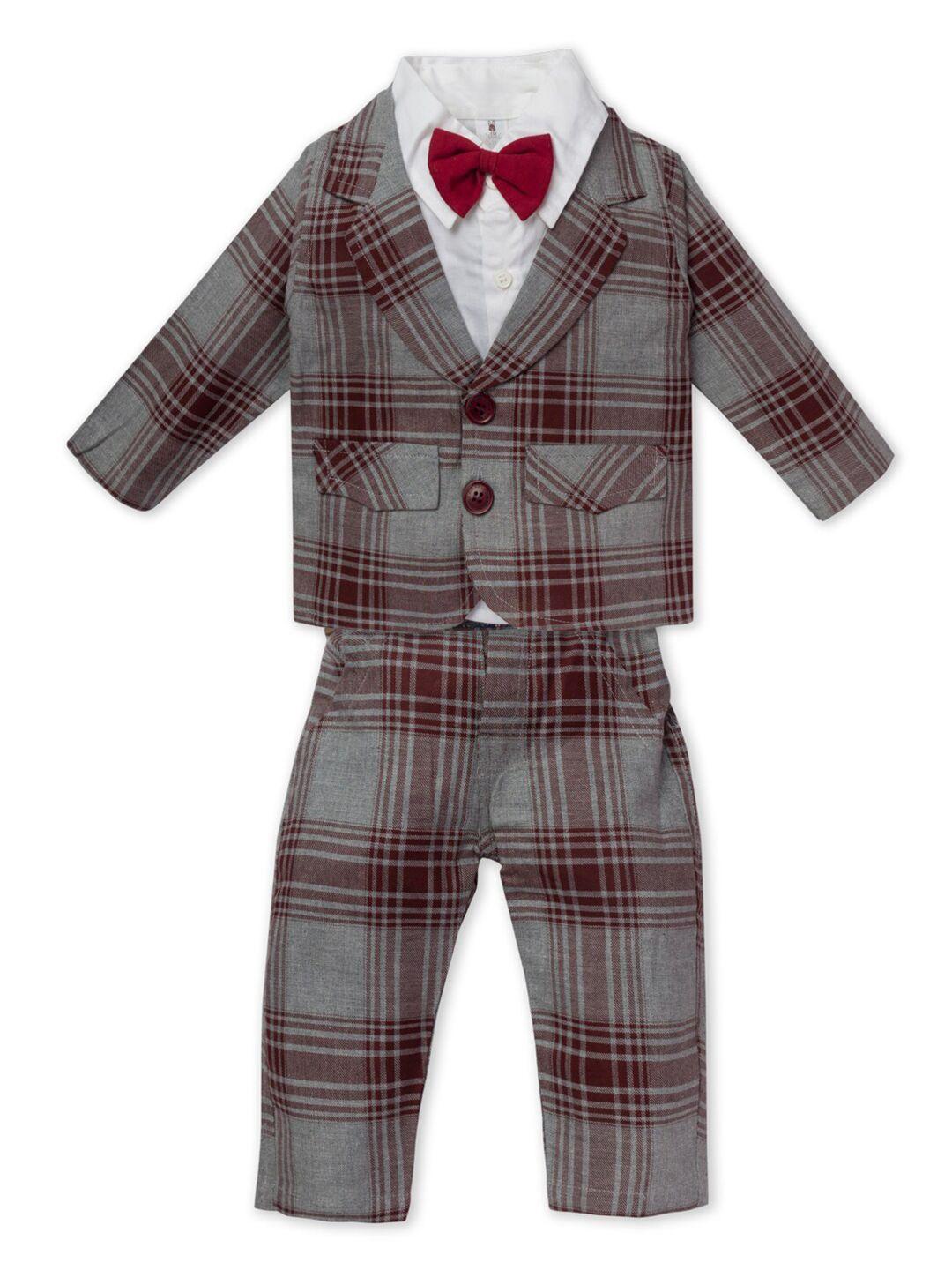 little folks unisex kids red & grey checked shirt with trousers