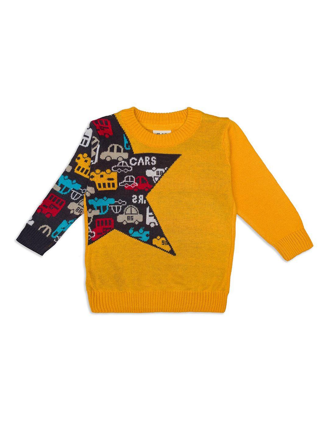 little folks unisex kids yellow & black typography printed pullover