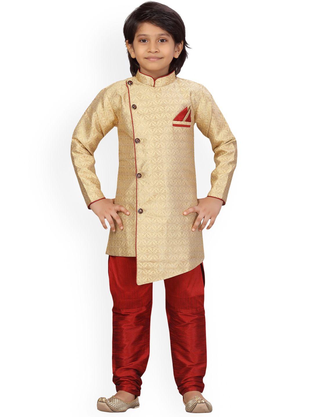 little mafia by aarika boys beige ethnic motifs pure cotton kurta with trousers