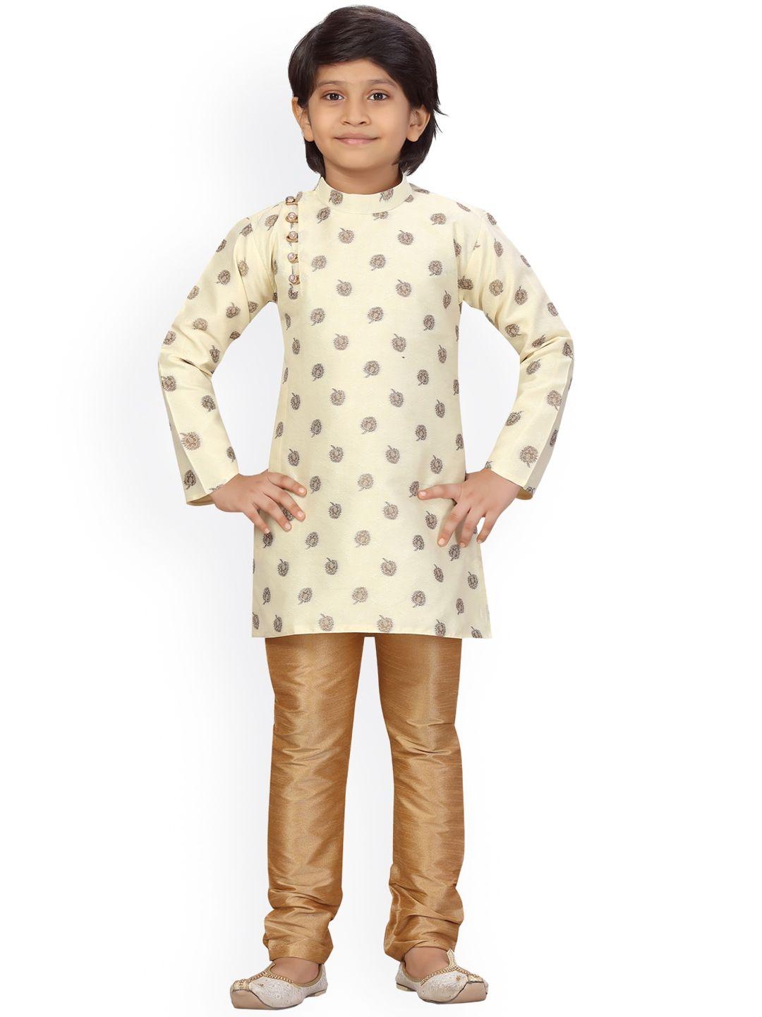 little mafia by aarika boys cream printed pure silk kurta with pyjamas