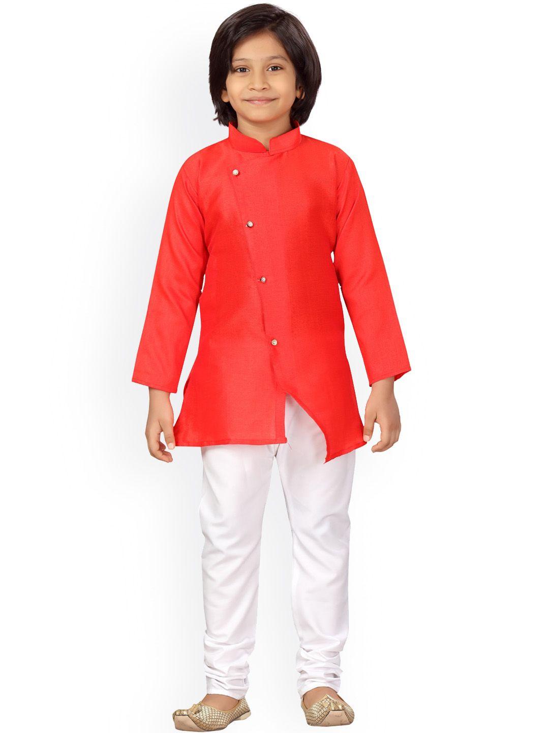 little mafia by aarika boys red regular pure silk kurta with pyjamas