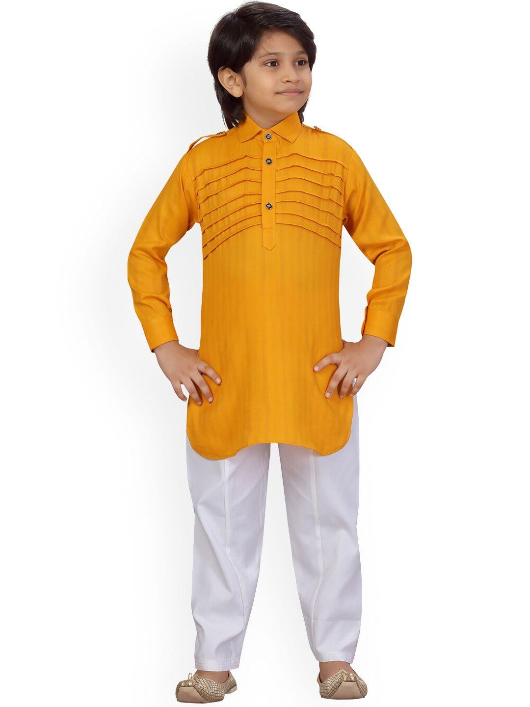 little mafia by aarika boys yellow & white pure cotton kurta with pyjamas