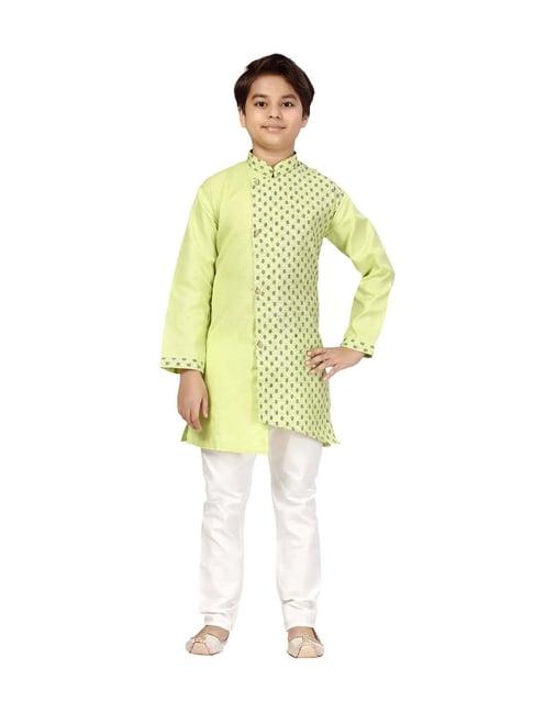 little mafia by aarika kids green & white cotton printed kurta set