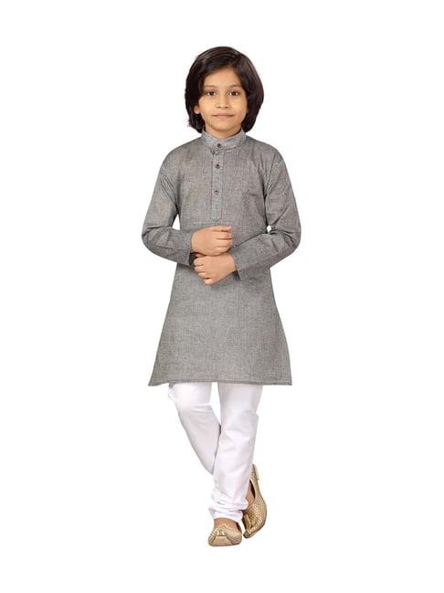little mafia by aarika kids grey & white cotton kurta set